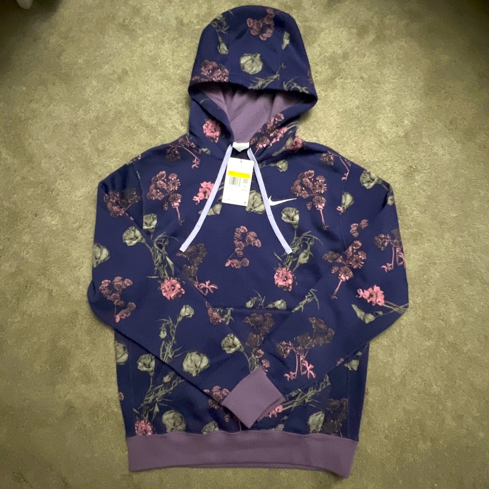 Nike Sportswear Club Hoodie Mens Sz Small Purple Fleece Floral DQ3483 Brand New
